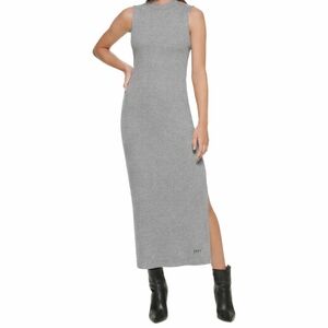 DKNY Jeans Women's Sleeveless Mock Neck Ribbed Side Slit Long Dress Grey Size XL